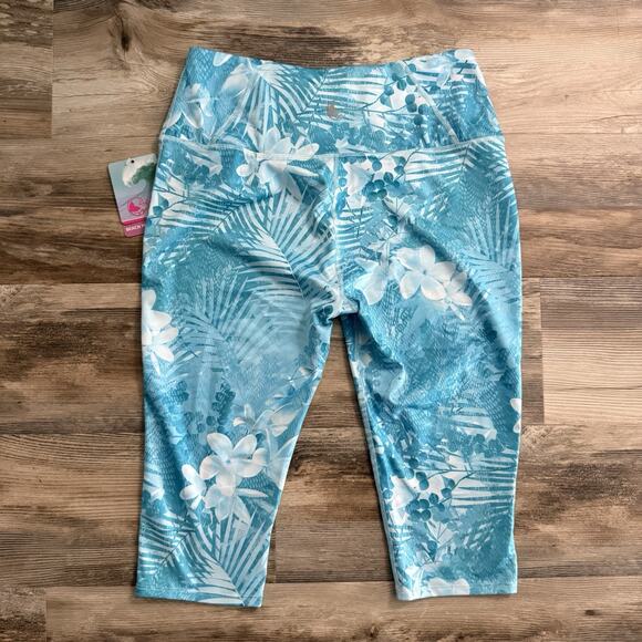 Reel Legends Beach Pro Capri Leggings Blue Floral Tropical Print Size XL NWT - Picture 5 of 6